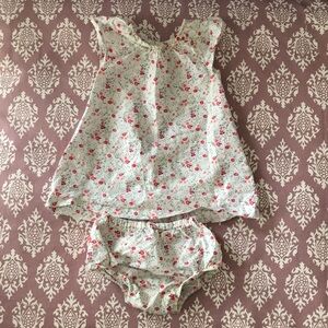 Petit Bateau Floral Romper Set with Ruffled Bloomers | 3-6 Months
